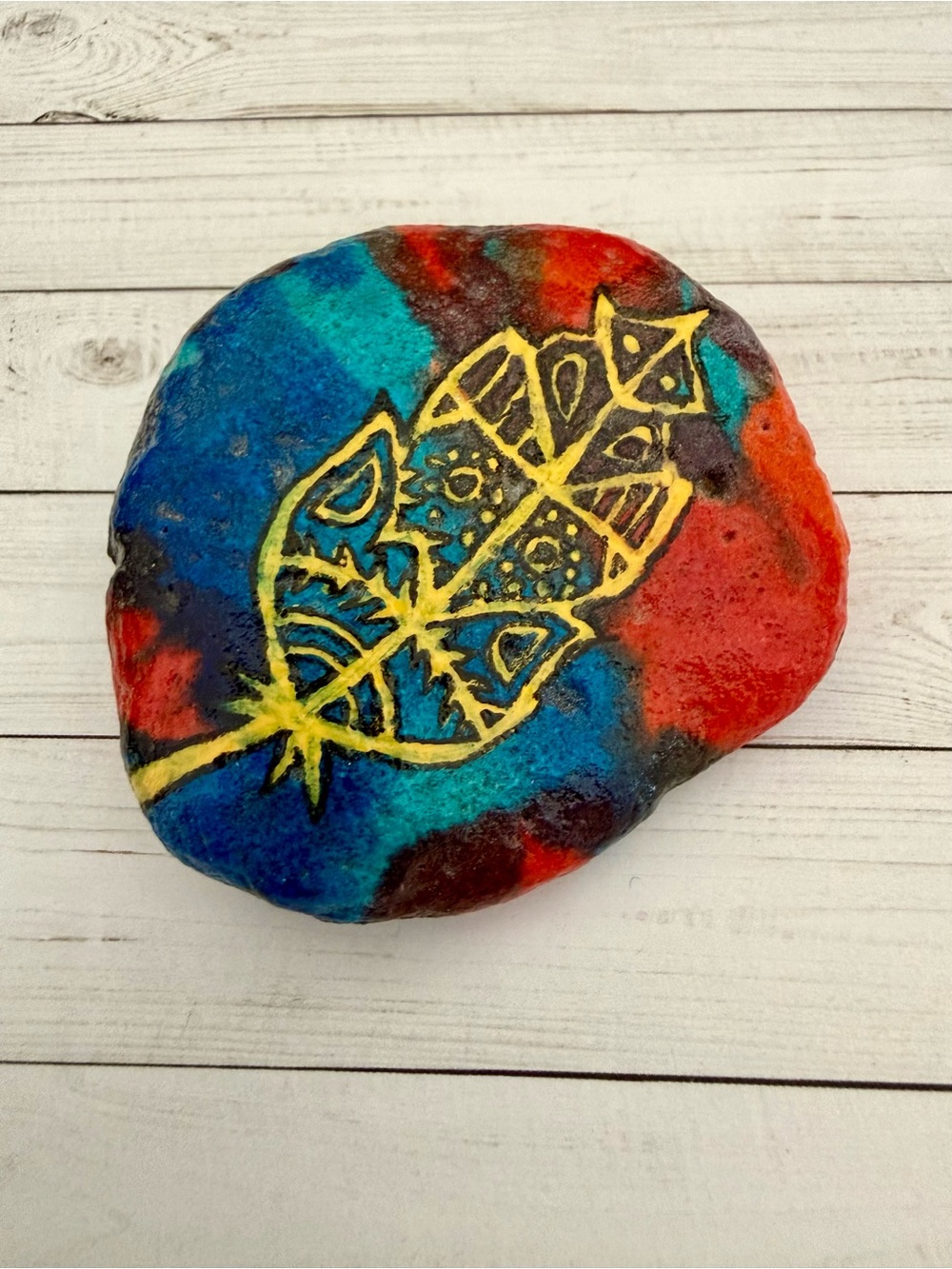 Handmade Hand Painted Yellow Feather Garden 🪴 Stone